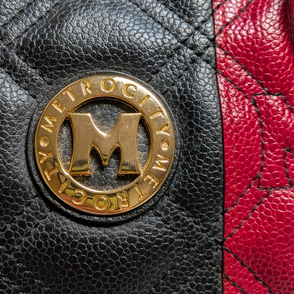 M-Brand Black Quilted Satchel with Red and Mint Stripe - Picture 3 of 13